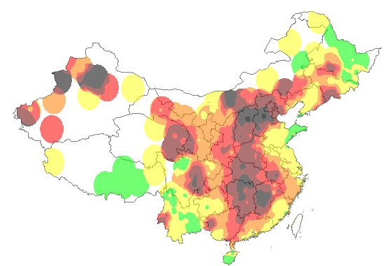 全国PM2.5浓度分布图